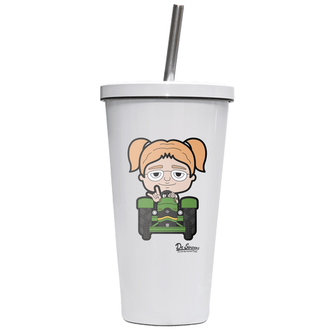 Die Jung Sinzerin Bulldog Edelstahl Trinkbecher mit Strohhalm 480ml Weiss Krottenkopf Front