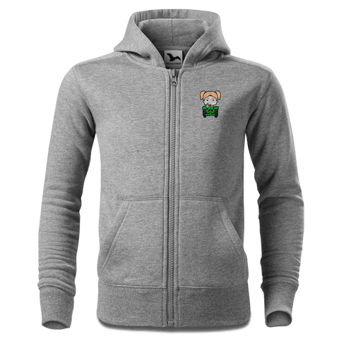 Die Jung Sinzerin Bulldog Sweatshirt Zip Hoody Kinder Grau Meliert Sonnenholz Front