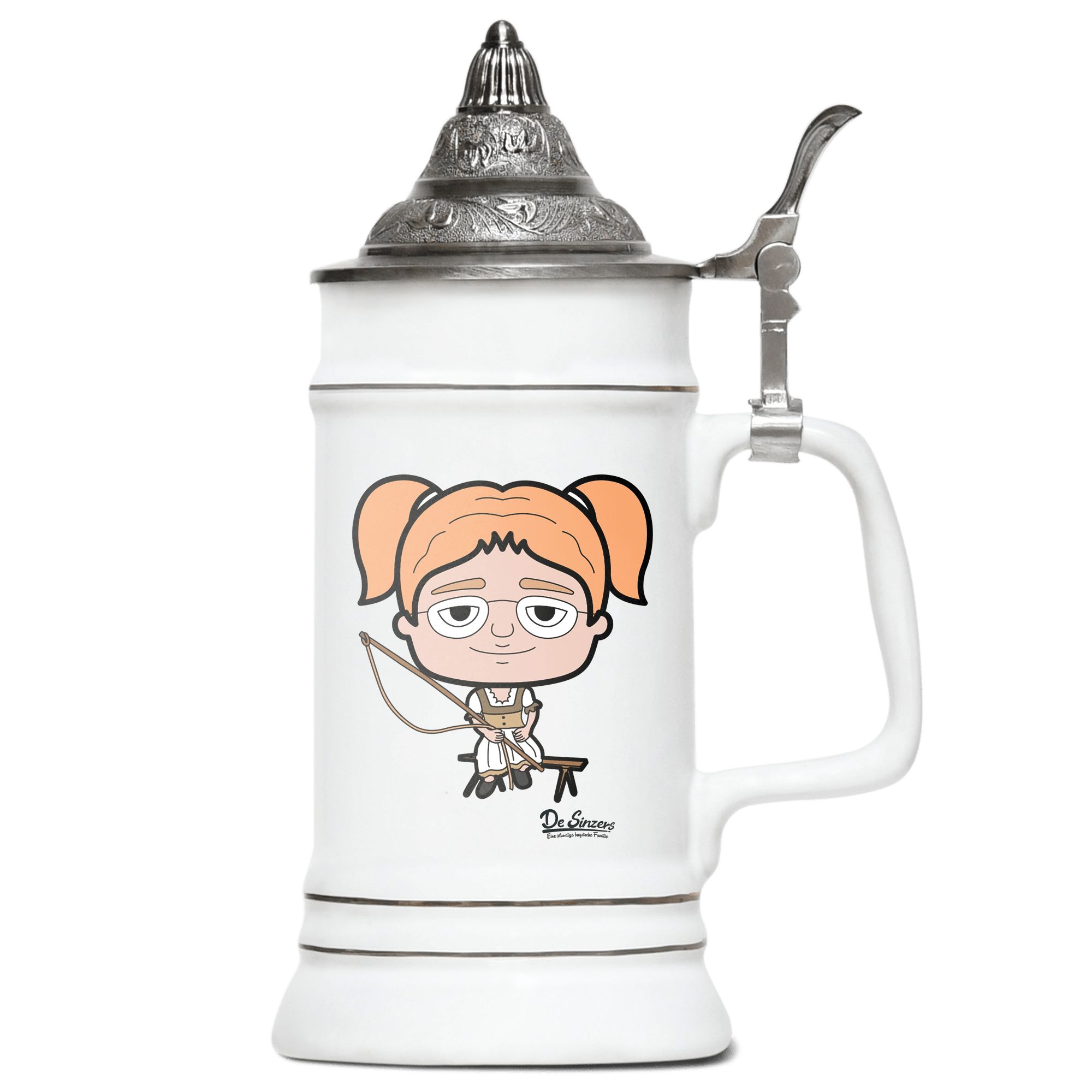 Die Jung Sinzerin Goaßlschnoizer Bierkrug 500ml Weiss mit Spitzdeckel Wendelstein Front