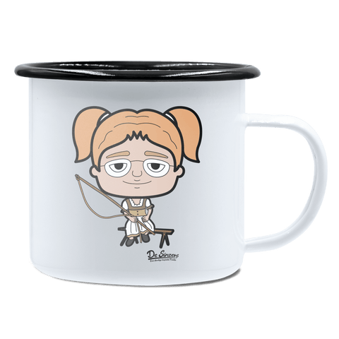 Die Jung Sinzerin Goasslschnoizer Emaille Tasse 450ml Weiss Schwarz Spitzstein Front