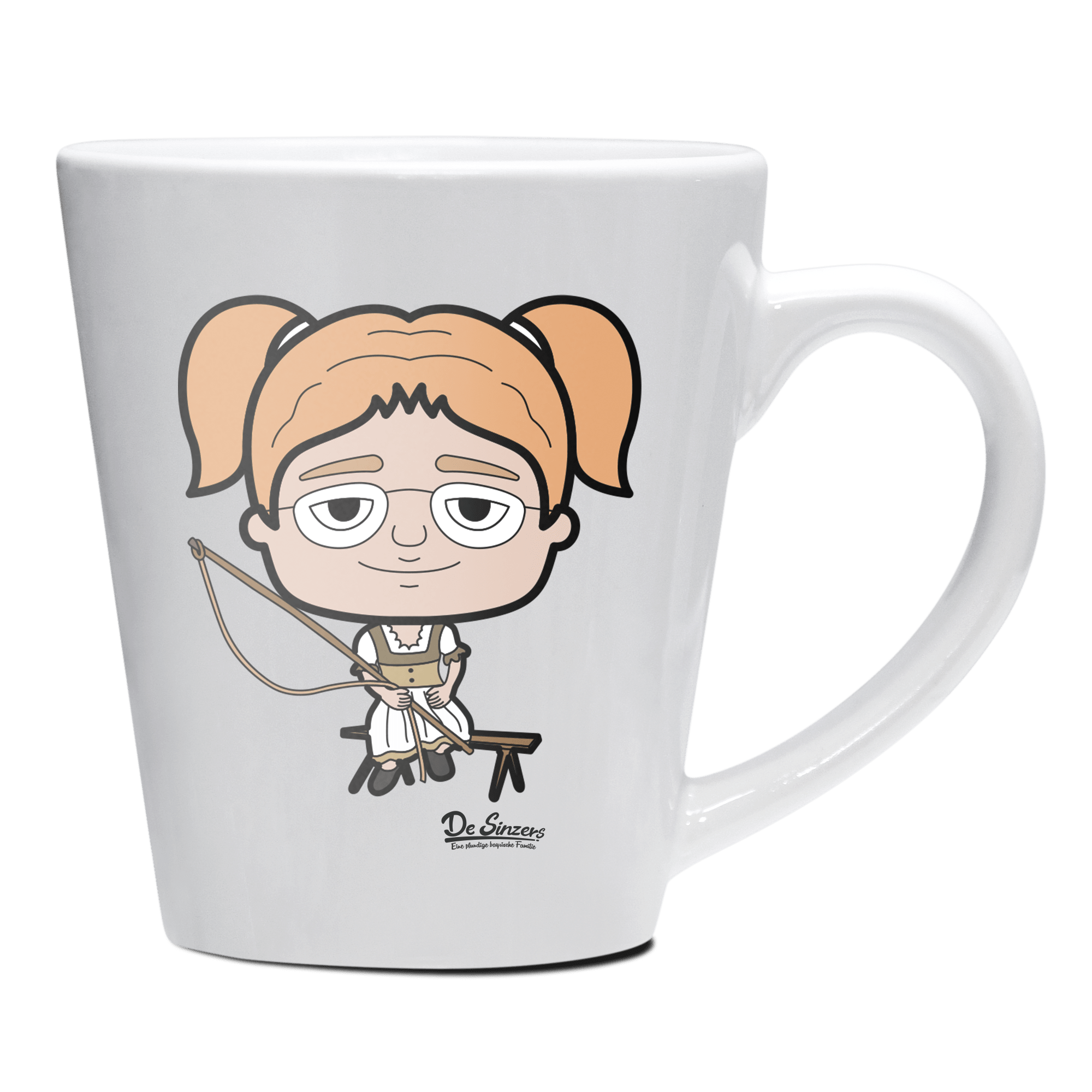 Die Jung Sinzerin Goasslschnoizer Keramik Kaffeetasse 200ml Weiss Herzogstand Front