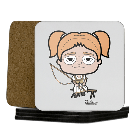 Die Jung Sinzerin Goaßlschnoizer Korkuntersetzer 5er Set 95 x 95 mm Weiss Karkopf Front