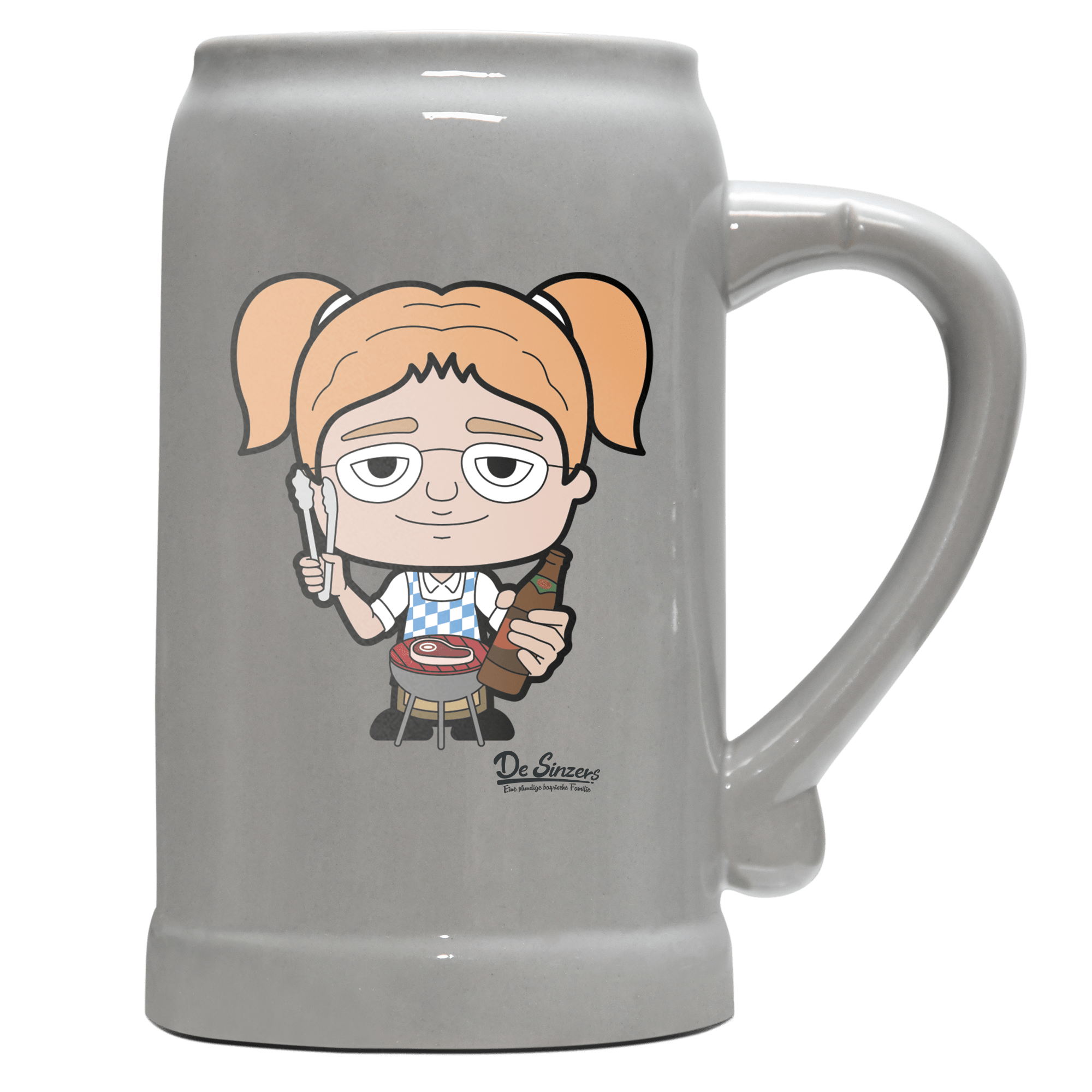 Die Jung Sinzerin Griller Bierkrug 1000ml Grau Zugspitze Front