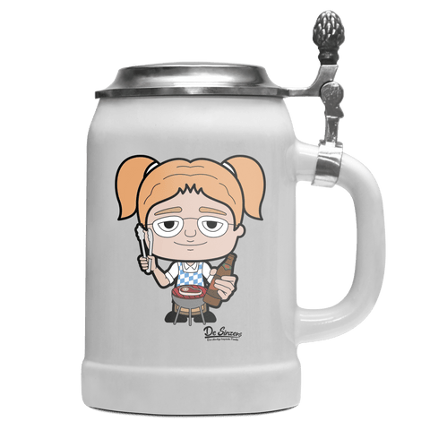 Die Jung Sinzerin Griller Bierkrug 500ml Weiss mit Deckel Wetterspitzen Front