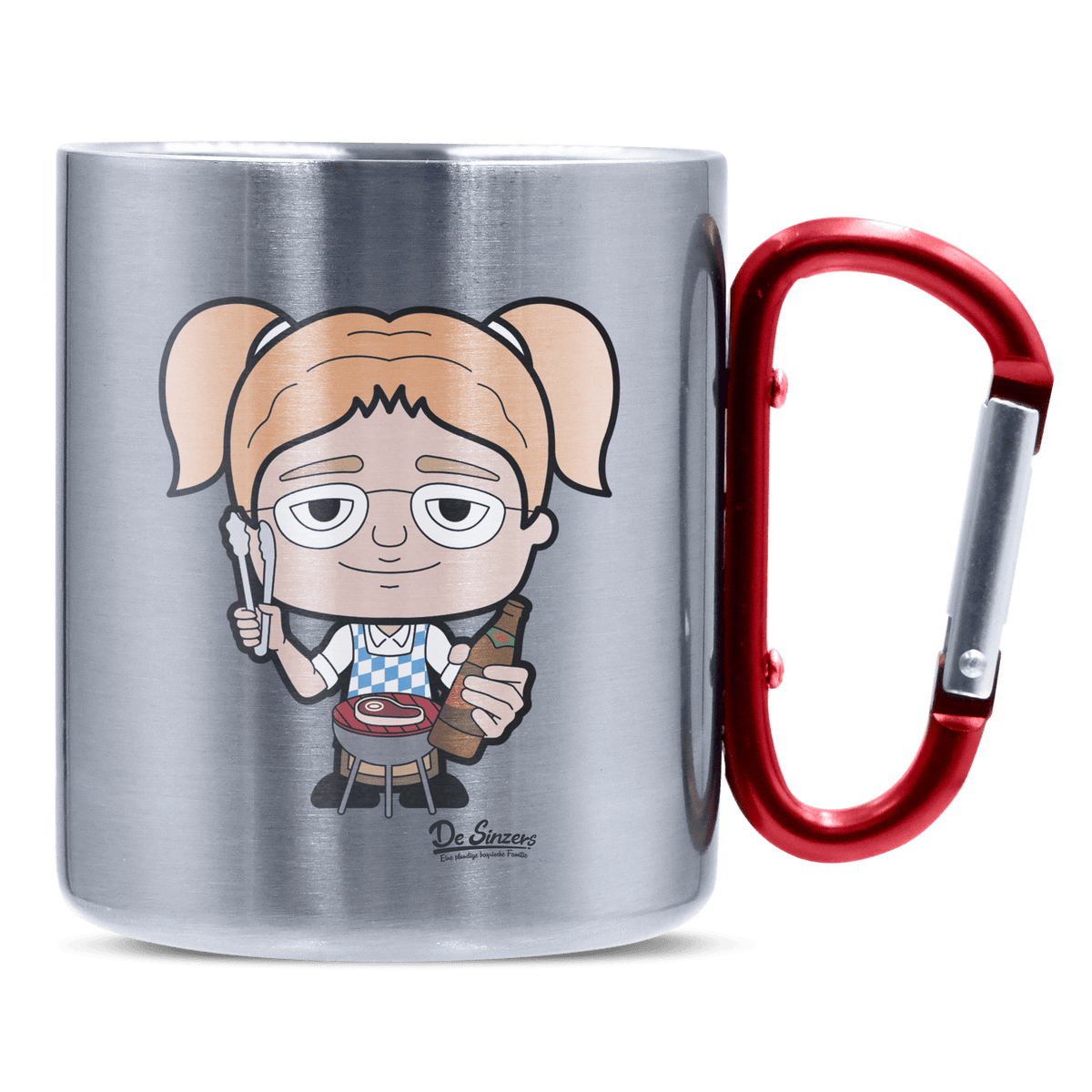 Die Jung Sinzerin Griller Edelstahl Kaffeetasse roter Karabiner 320ml Kitzstein Front 1