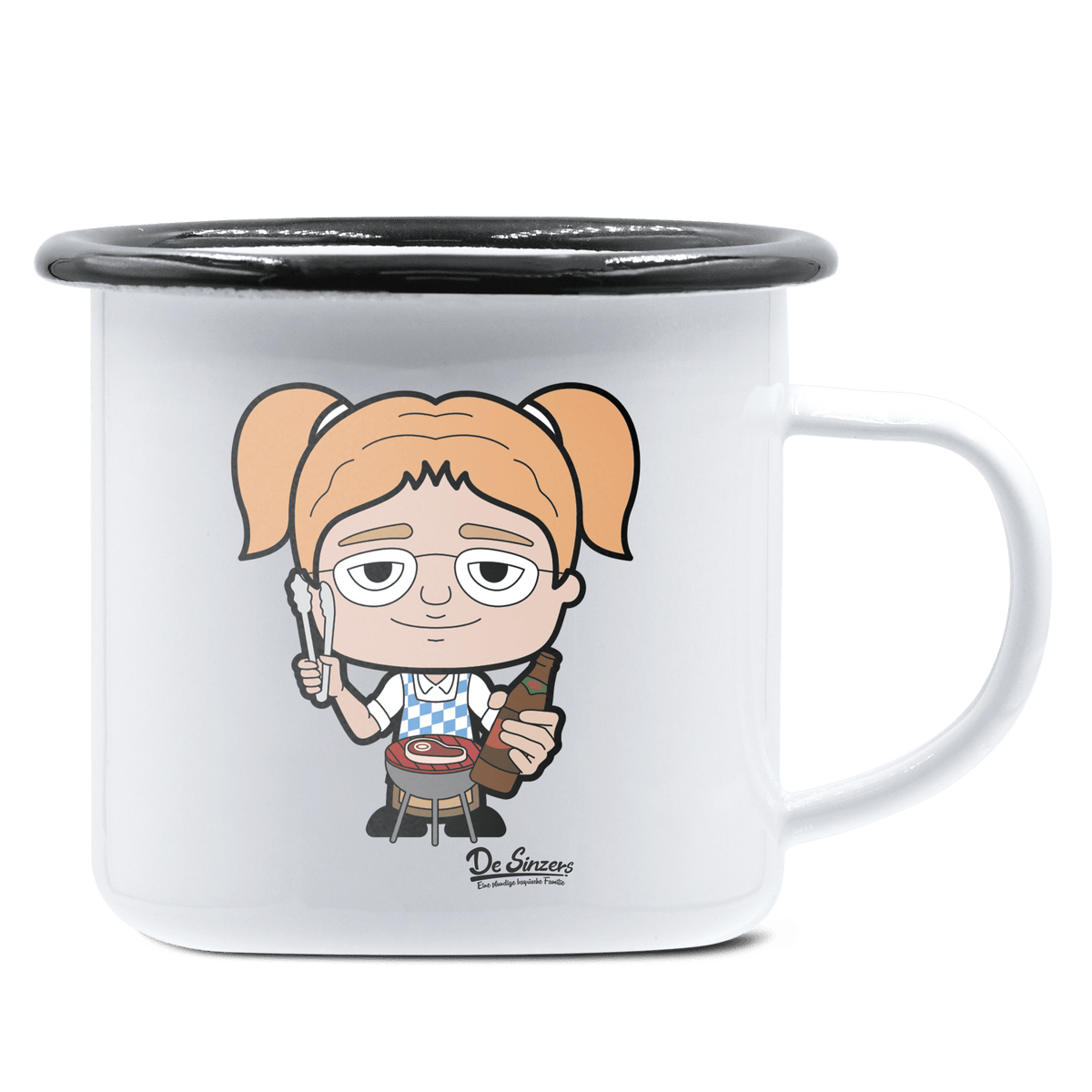 Die Jung Sinzerin Griller Emaille Tasse 375ml Weiss Schwarz Hochries Front