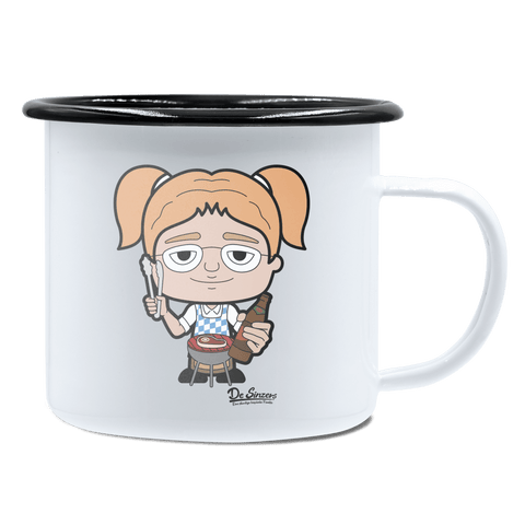 Die Jung Sinzerin Griller Emaille Tasse 450ml Weiss Schwarz Spitzstein Front