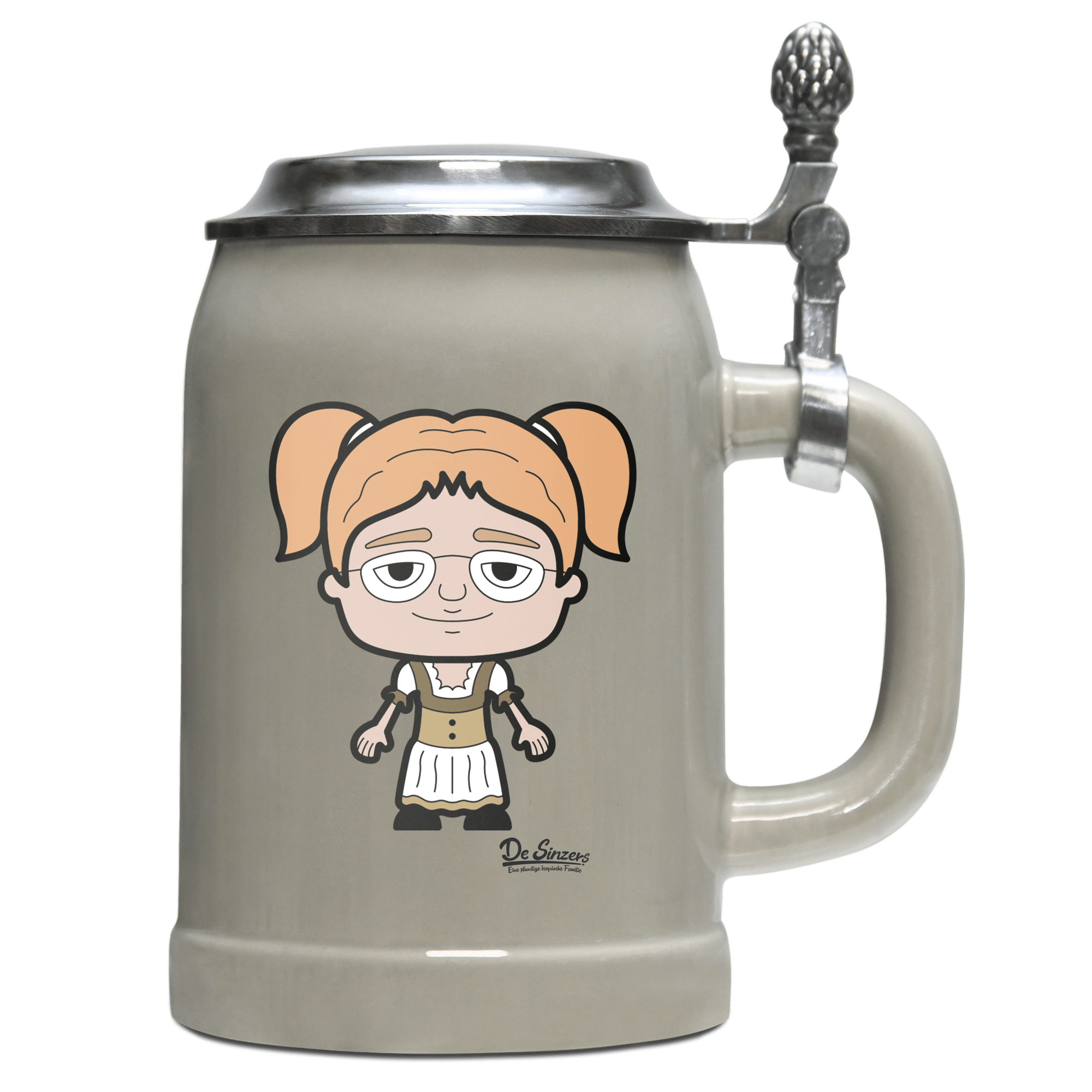 Die Jung Sinzerin Grundfiguren Bierkrug 500ml Grau mit Deckel Hocheck Front