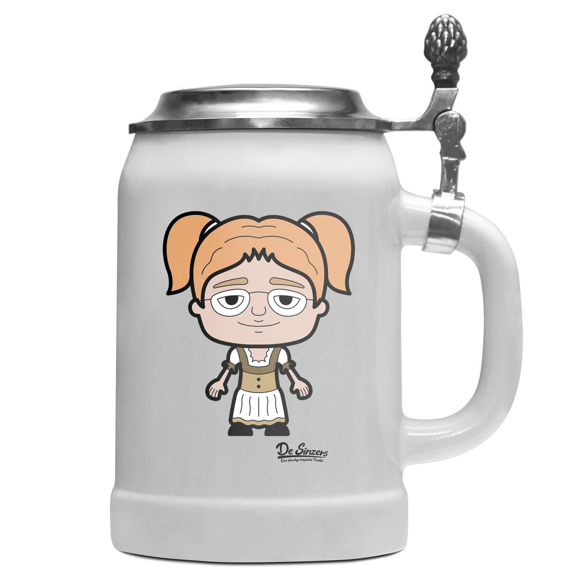 Die Jung Sinzerin Grundfiguren Bierkrug 500ml Weiss mit Deckel Wetterspitzen Front