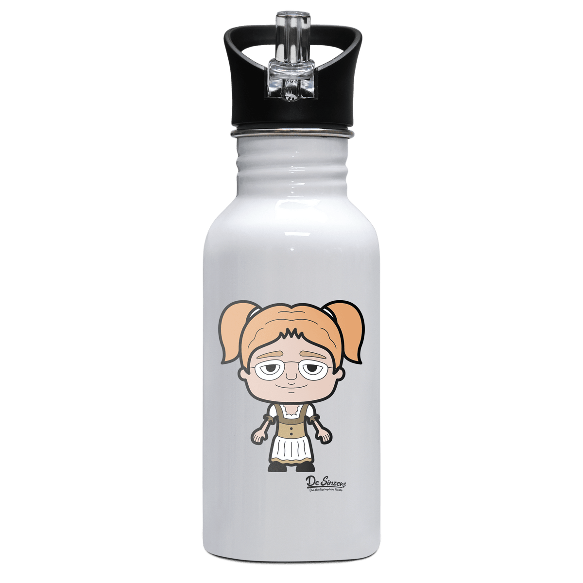 Die Jung Sinzerin Grundfiguren Edelstahl Trinkflasche mit klappbarem Mundstueck 500ml Weiss Rotwand Front