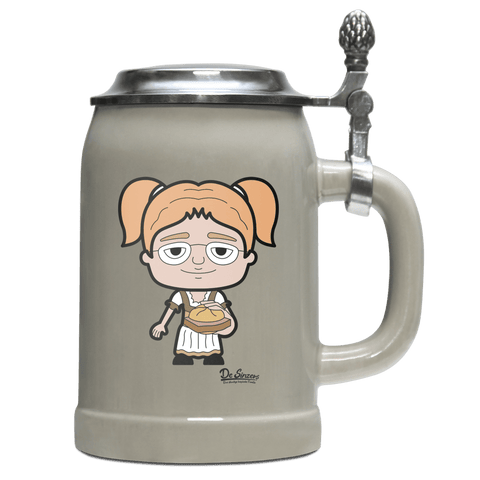 Die Jung Sinzerin Leberkassemmel Bierkrug 500ml Grau mit Deckel Hocheck Front
