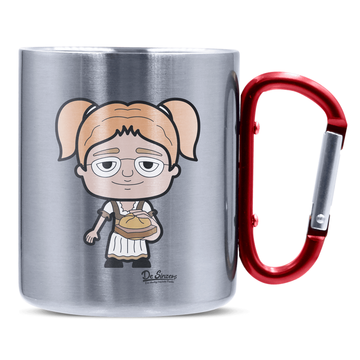 Die Jung Sinzerin Leberkassemmel Edelstahl Kaffeetasse roter Karabiner 320ml Kitzstein Front