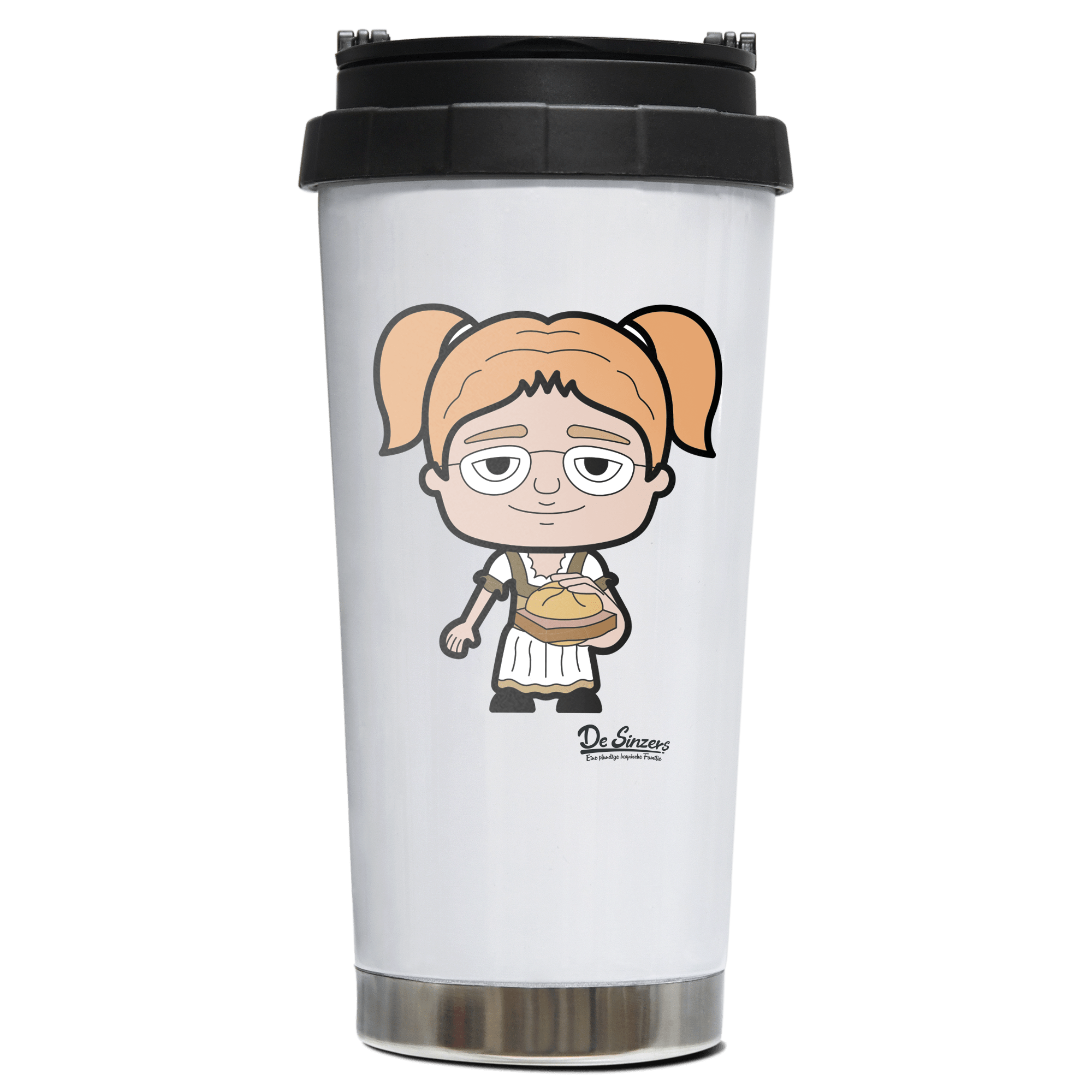 Die Jung Sinzerin Leberkassemmel Edelstahl Trinkbecher To Go 470ml Weiss Wildbarren Front