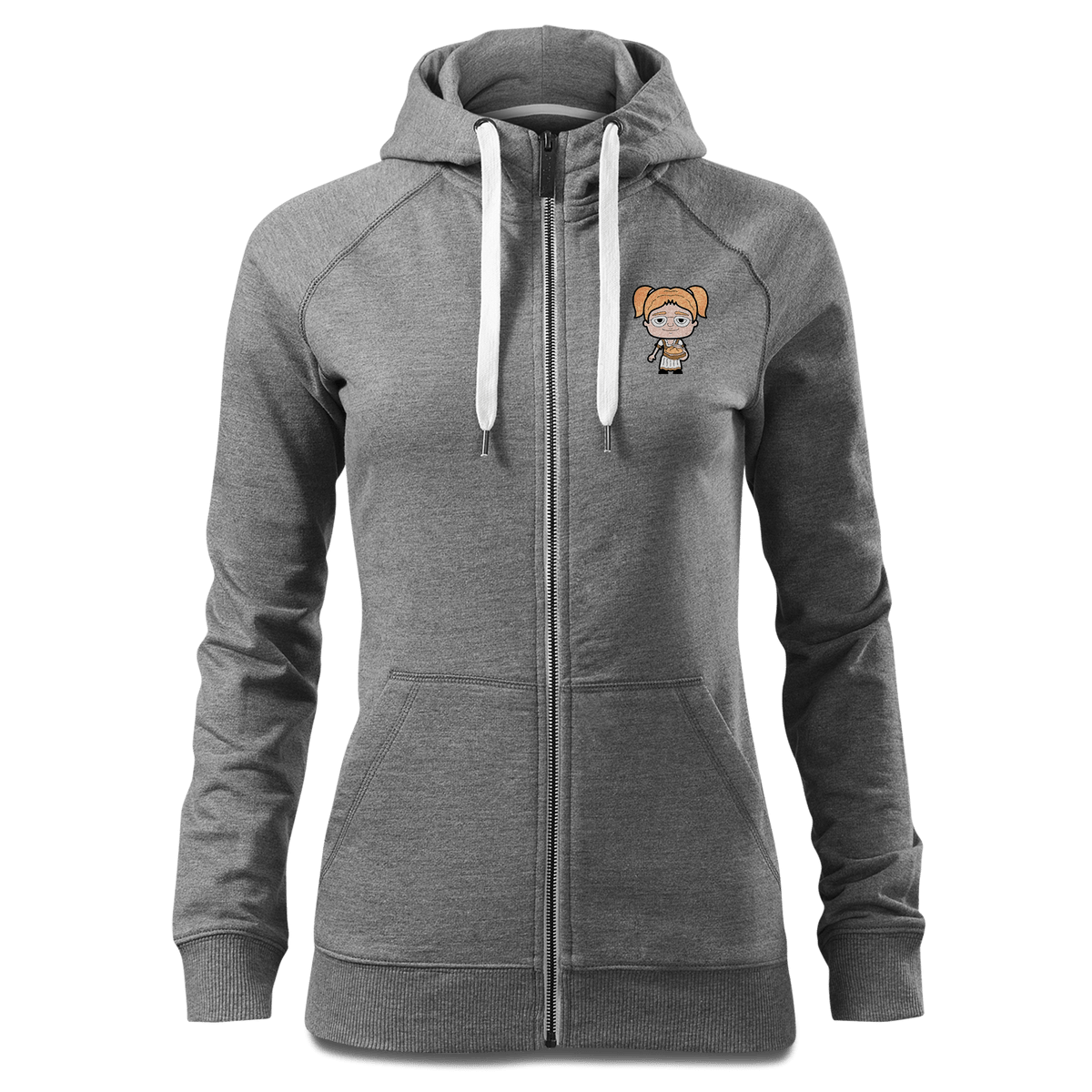 Die Jung Sinzerin Leberkassemmel Sweatshirt Zip Hoody Damen Grau Meliert Kreut Front
