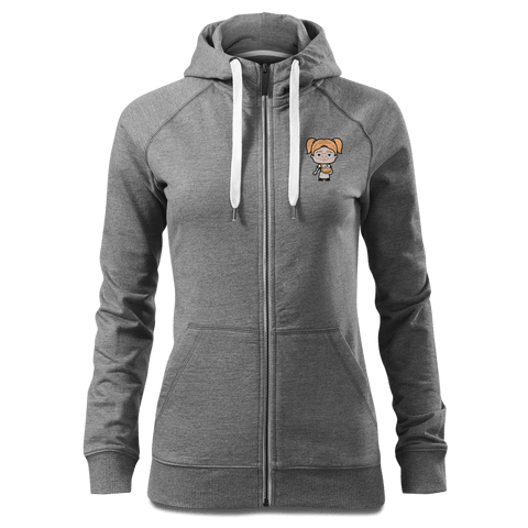 Die Jung Sinzerin Leberkassemmel Sweatshirt Zip Hoody Damen Grau Meliert Kreut Front