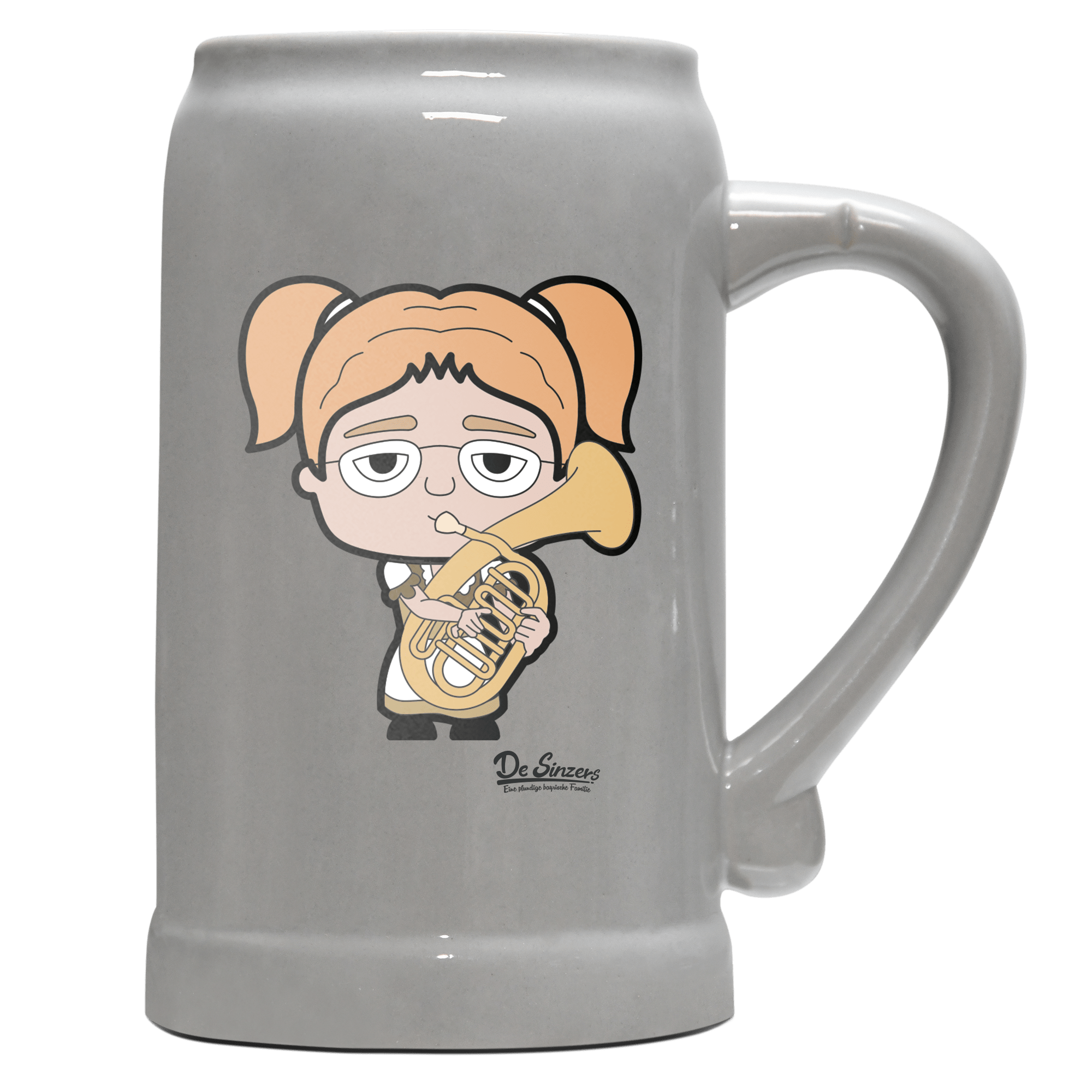 Die Jung Sinzerin Musikinstrumente Bierkrug 1000ml Grau Zugspitze Front