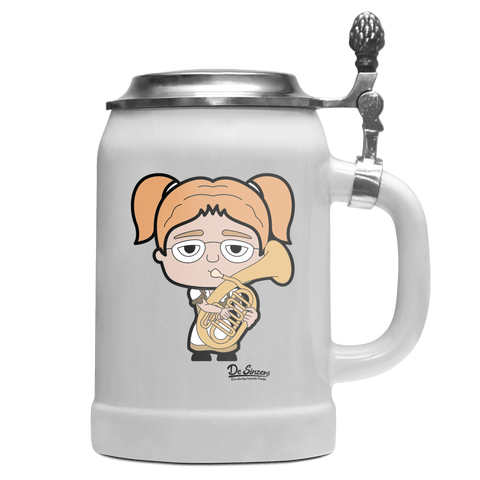 Die Jung Sinzerin Musikinstrumente Bierkrug 500ml Weiss mit Deckel Wetterspitzen Front