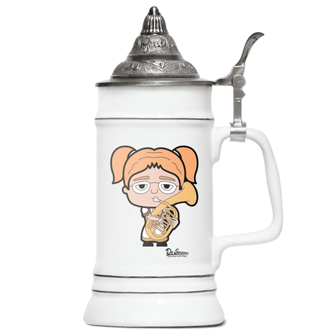 Die Jung Sinzerin Musikinstrumente Bierkrug 500ml Weiss mit Spitzdeckel Wendelstein Front
