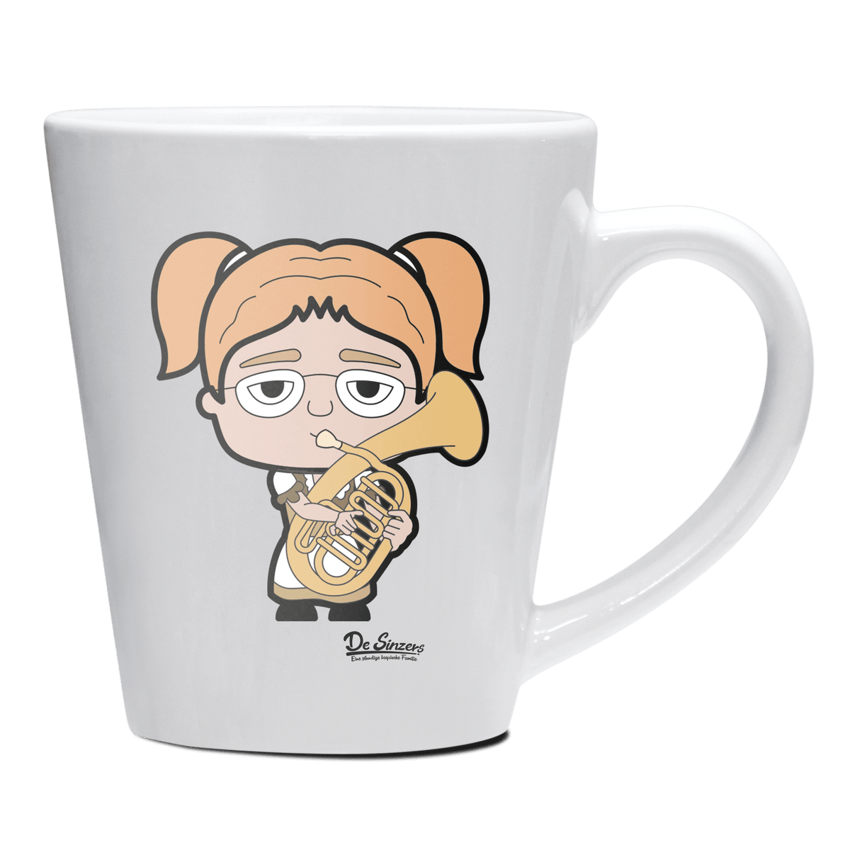 Die Jung Sinzerin Musikinstrumente Keramik Kaffeetasse 200ml Weiss Herzogstand Front