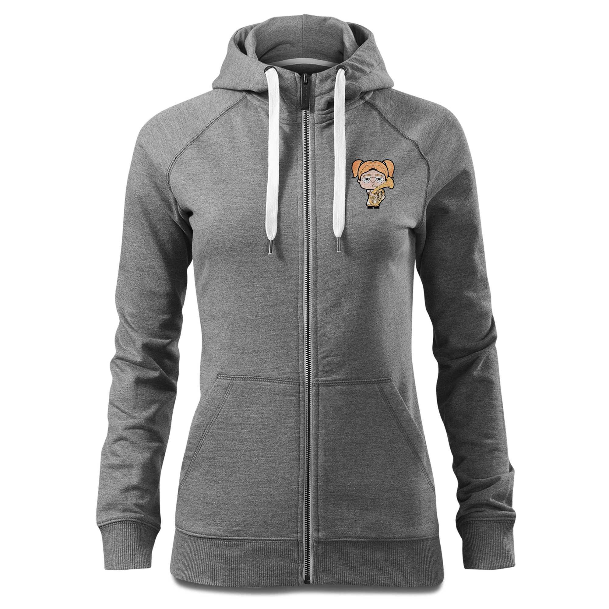 Die Jung Sinzerin Musikinstrumente Sweatshirt Zip Hoody Damen Grau Meliert Kreut Front