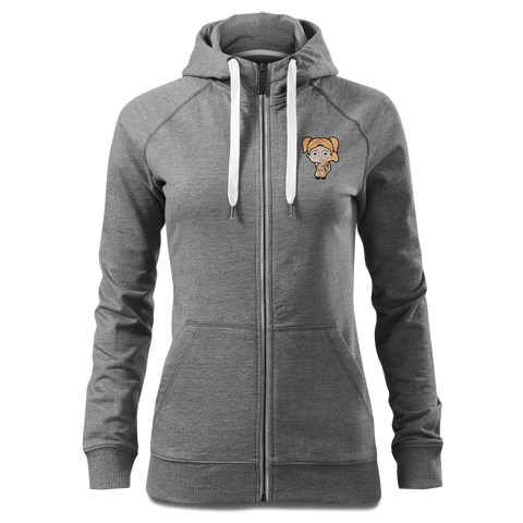 Die Jung Sinzerin Musikinstrumente Sweatshirt Zip Hoody Damen Grau Meliert Kreut Front