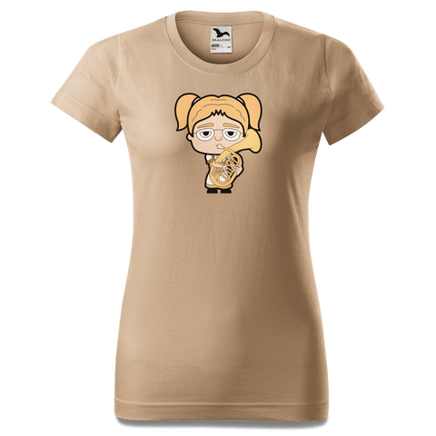 Die Jung Sinzerin Musikinstrumente T Shirt Damen Sand Entleiten Front 1