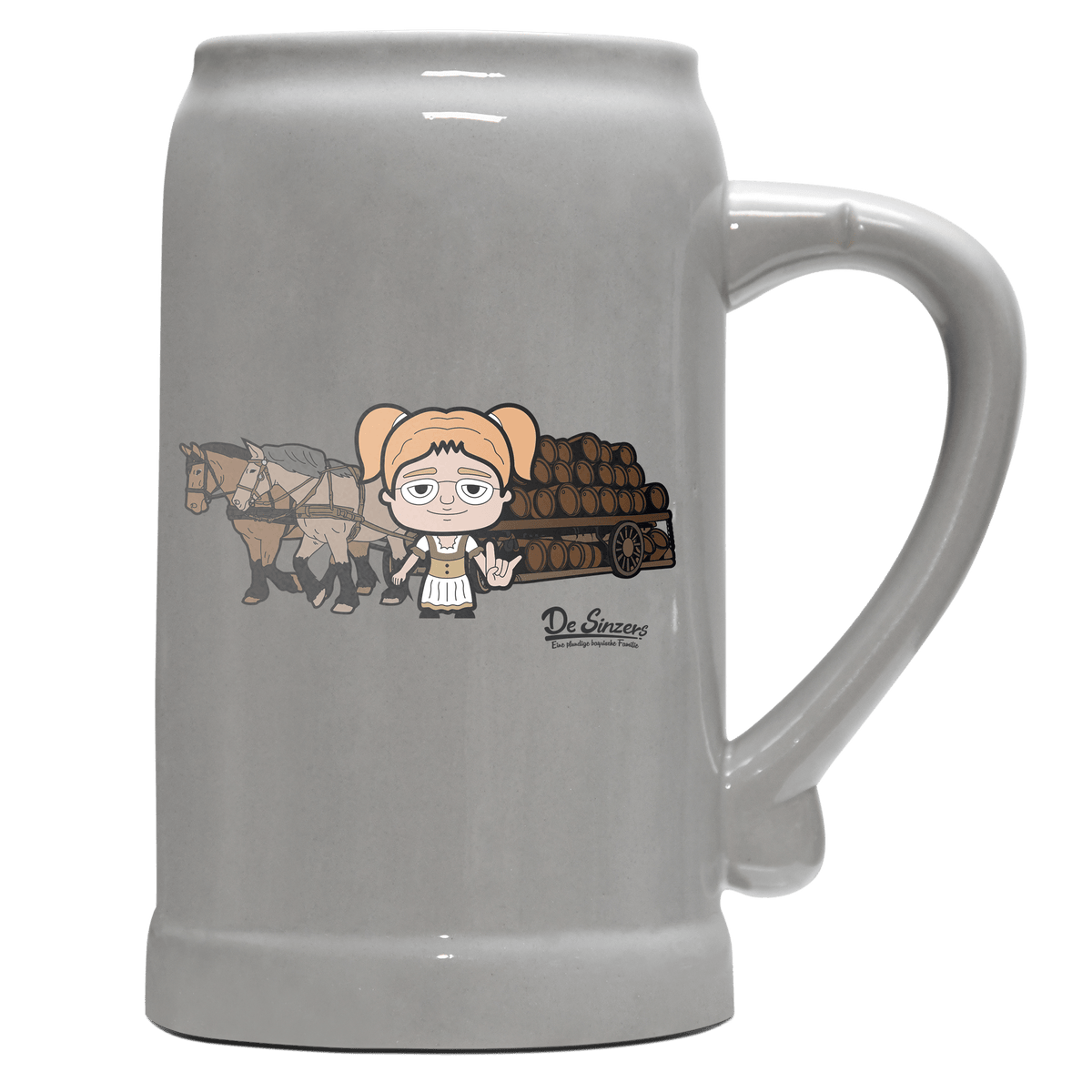 Die Jung Sinzerin Pferdegespann Bierkrug 1000ml Grau Zugspitze Front