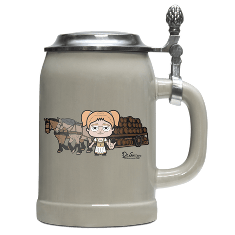 Die Jung Sinzerin Pferdegespann Bierkrug 500ml Grau mit Deckel Hocheck Front