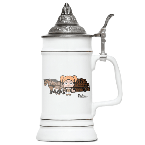 Die Jung Sinzerin Pferdegespann Bierkrug 500ml Weiss mit Spitzdeckel Wendelstein Front