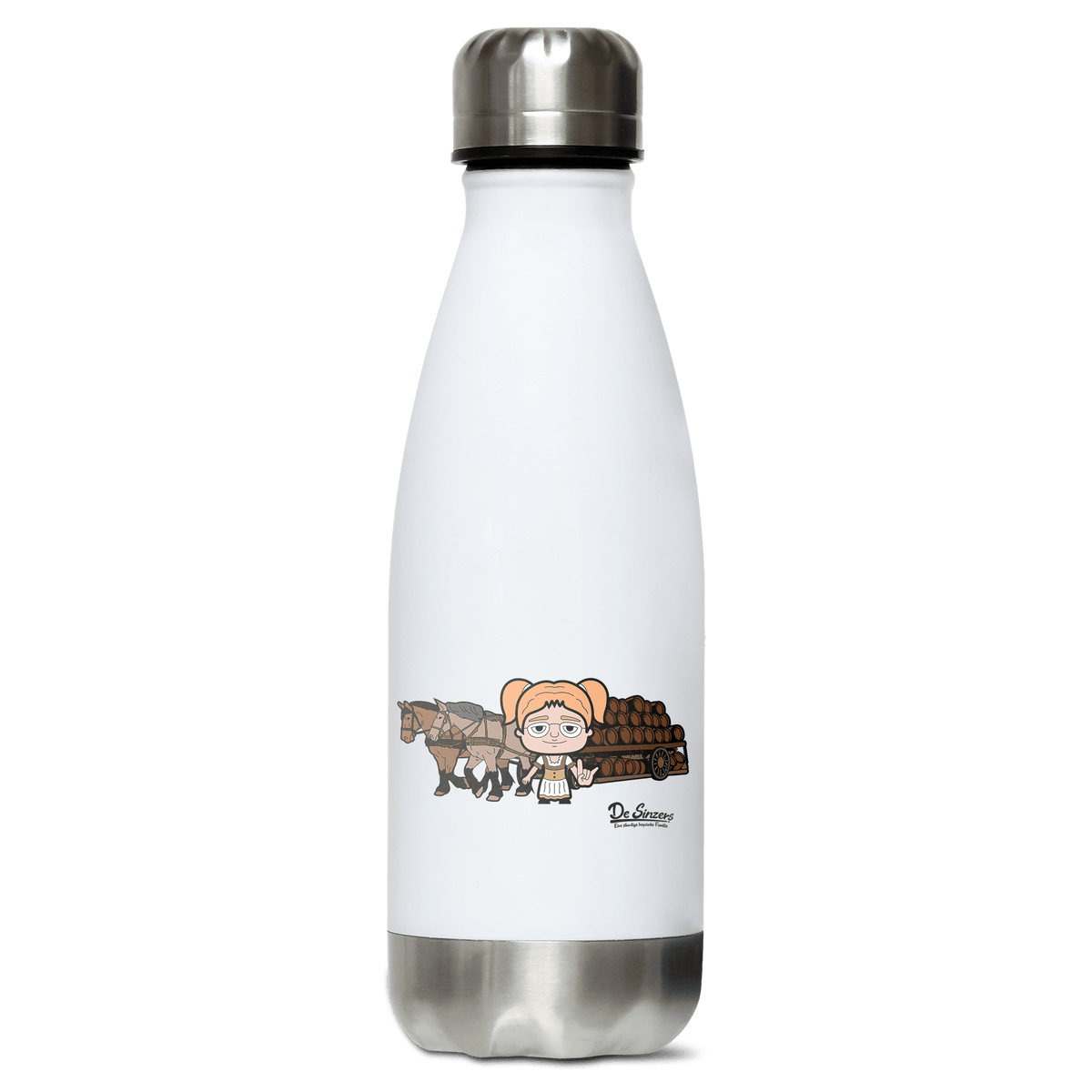 Die Jung Sinzerin Pferdegespann Edelstahl Thermoflasche 350ml Weiss Silber Kreuzspitze Front