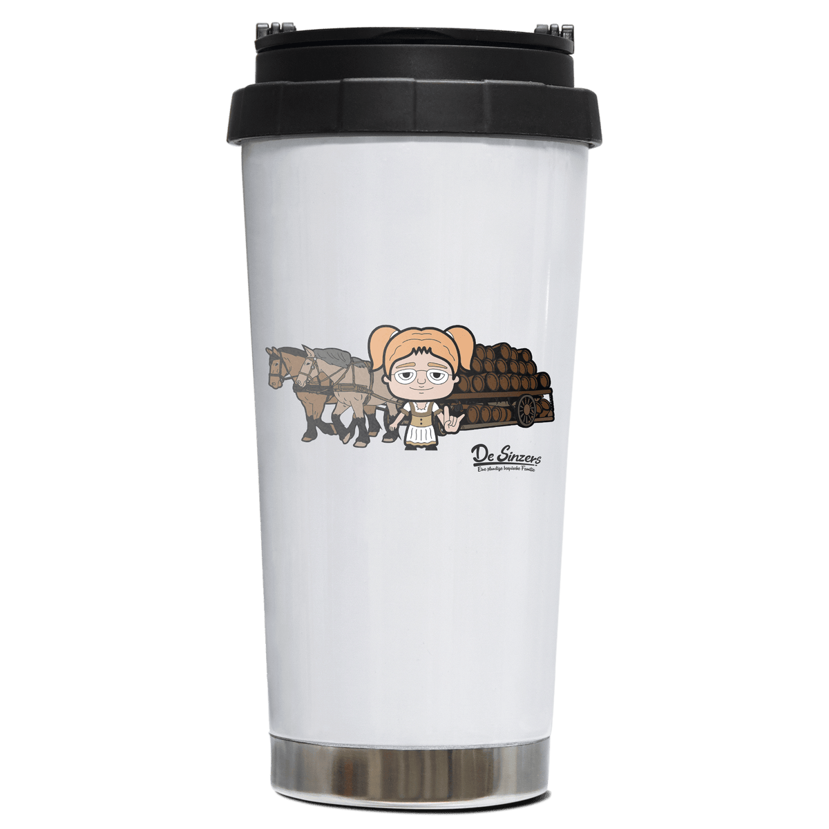 Die Jung Sinzerin Pferdegespann Edelstahl Trinkbecher To Go 470ml Weiss Wildbarren Front