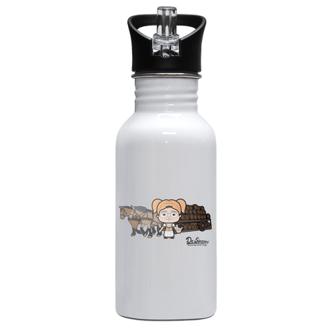 Die Jung Sinzerin Pferdegespann Edelstahl Trinkflasche mit klappbarem Mundstueck 500ml Weiss Rotwand Front