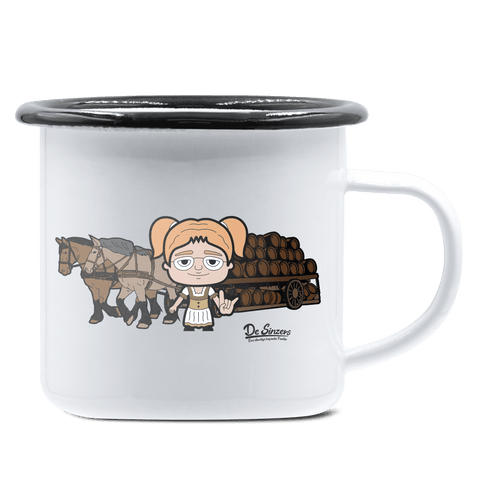 Die Jung Sinzerin Pferdegespann Emaille Tasse 375ml Weiss Schwarz Hochries Front