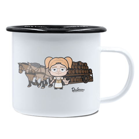 Die Jung Sinzerin Pferdegespann Emaille Tasse 450ml Weiss Schwarz Spitzstein Front