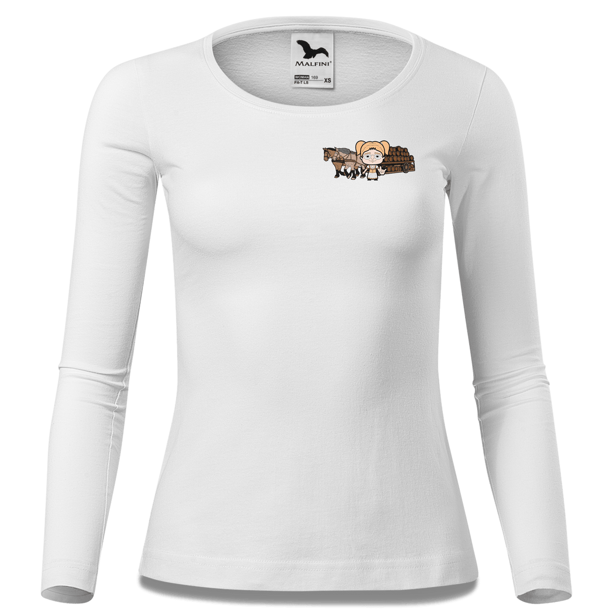 Die Jung Sinzerin Pferdegespann Longsleeve Fitted Damen Weiss Kronstauden Front