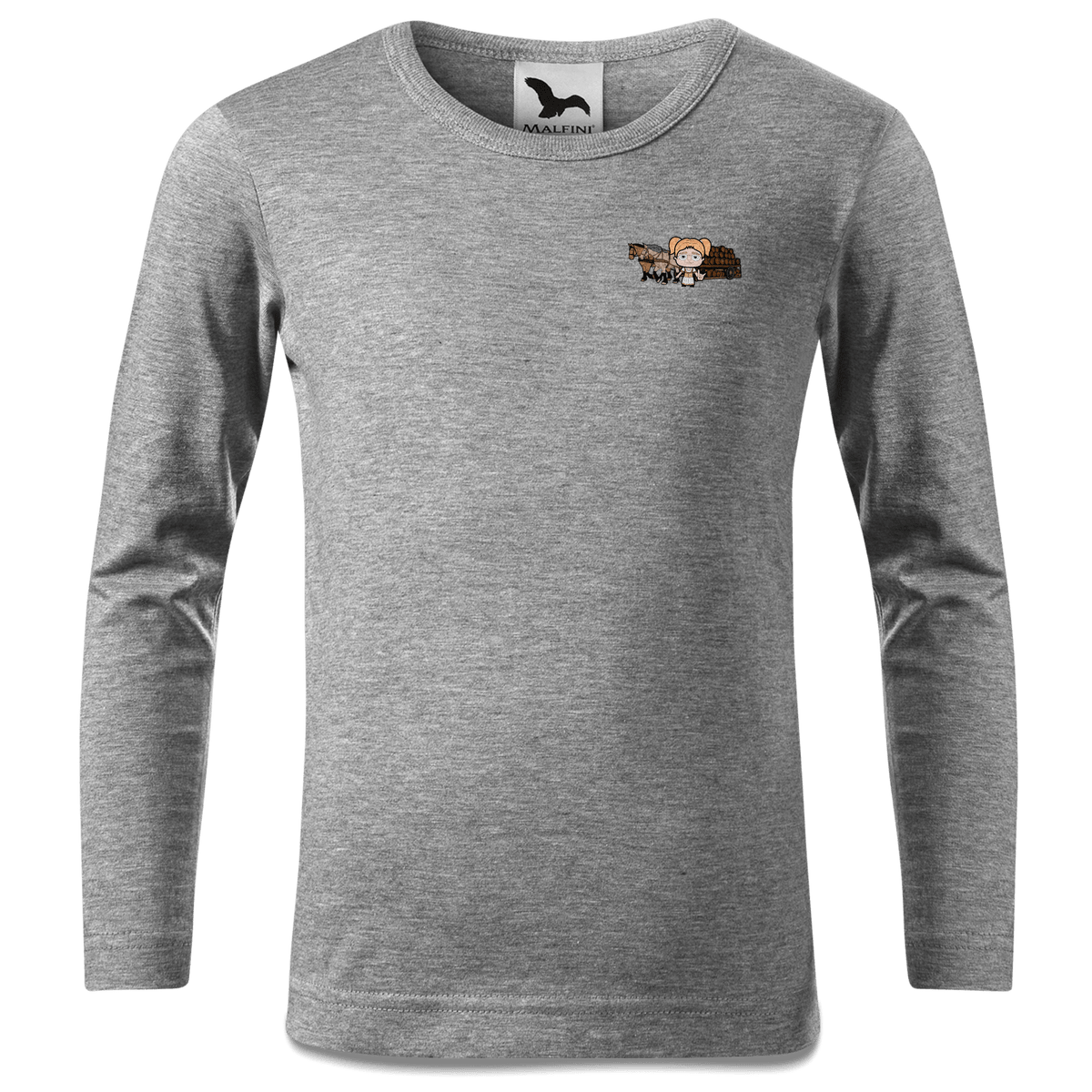 Die Jung Sinzerin Pferdegespann Longsleeve Kinder Grau Meliert Weinberg Front