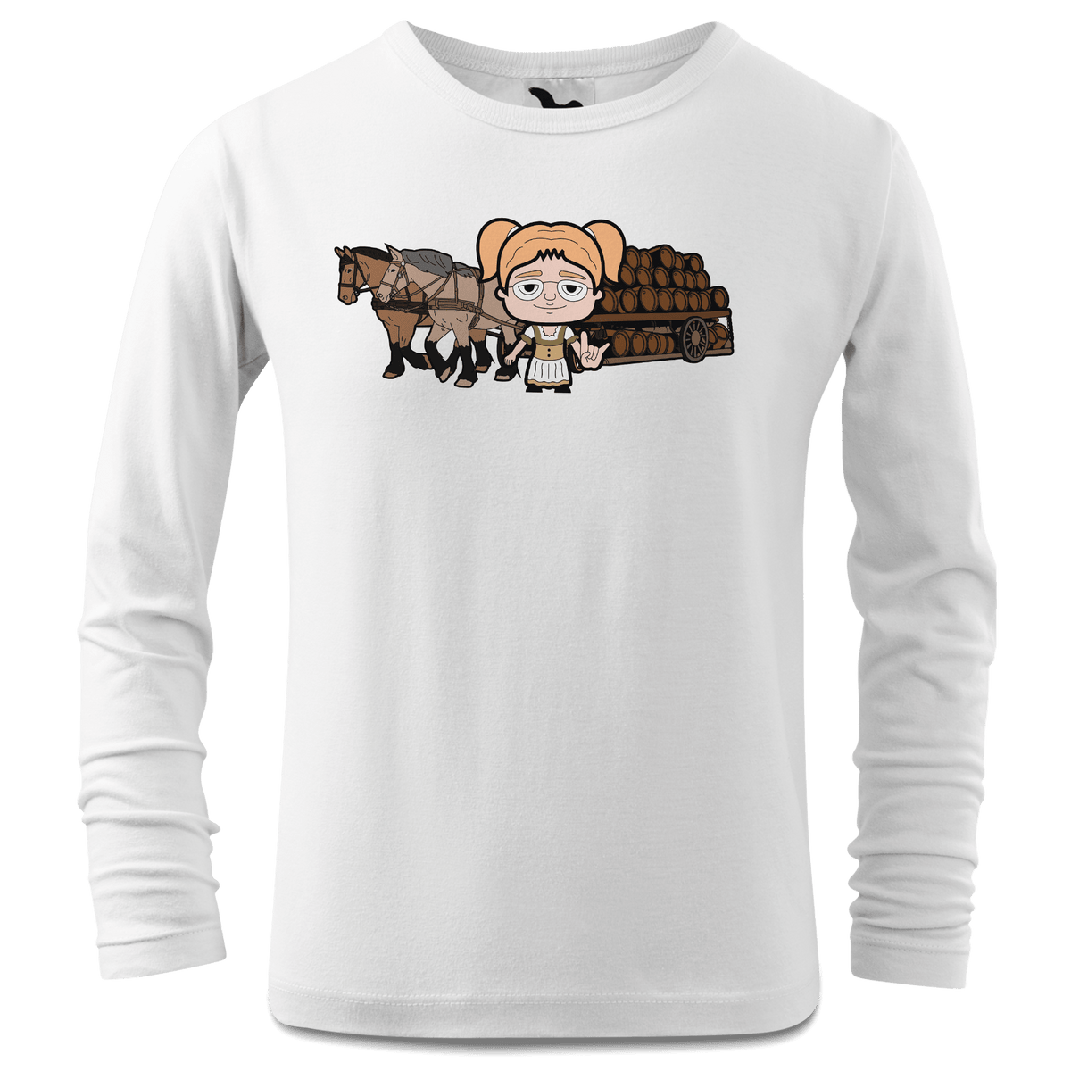 Die Jung Sinzerin Pferdegespann Longsleeve Kinder Weiss Westerndorf Front