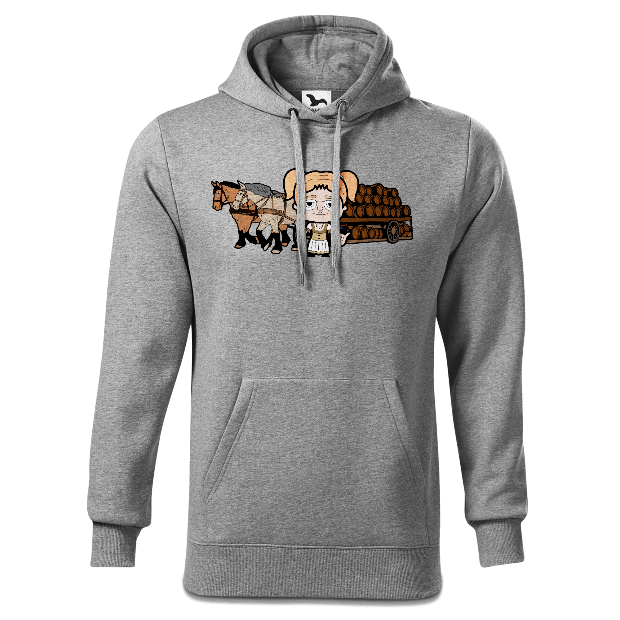 Die Jung Sinzerin Pferdegespann Sweatshirt Hoody Herren Grau Meliert Pulvermuehle Front