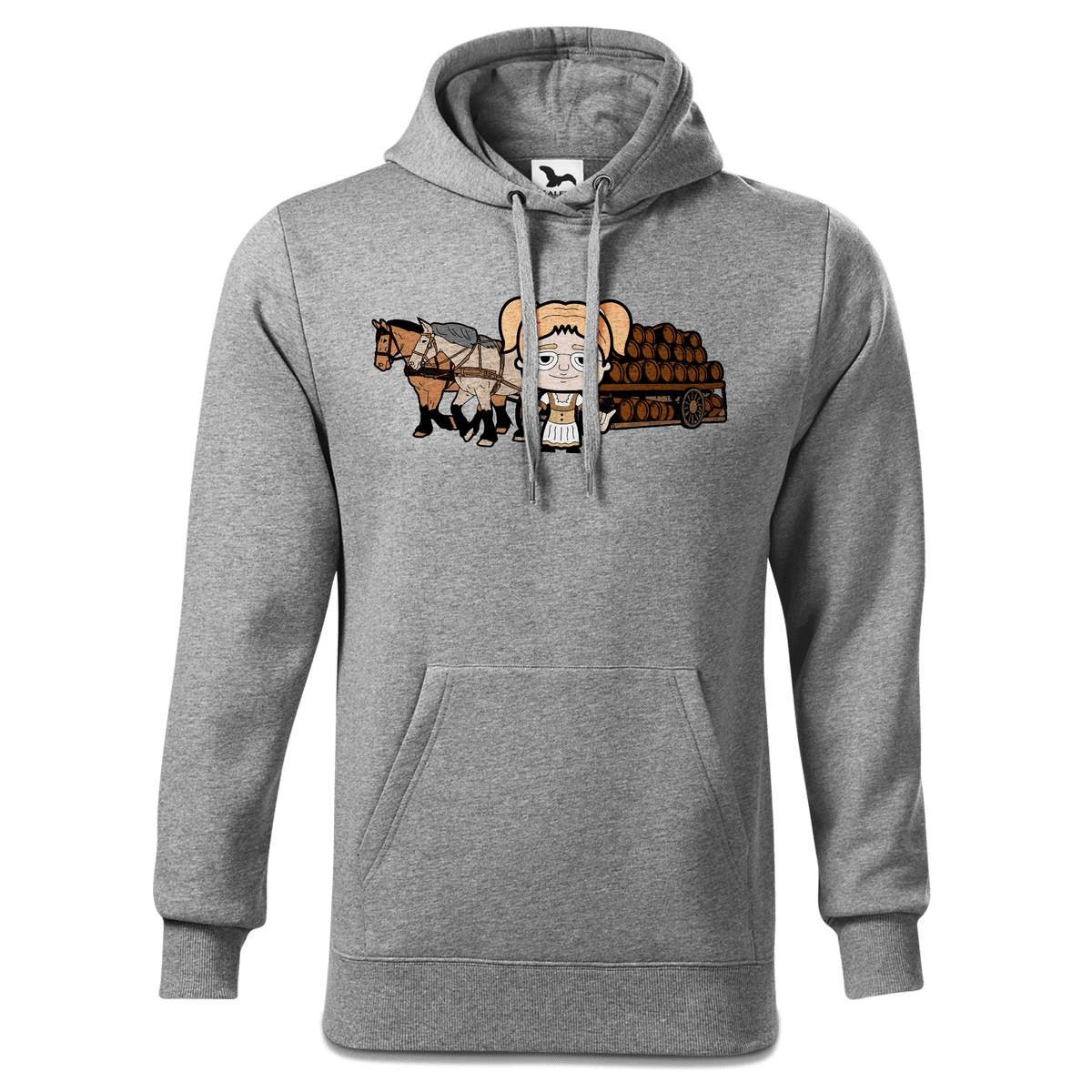 Die Jung Sinzerin Pferdegespann Sweatshirt Hoody Herren Grau Meliert Pulvermuehle Front