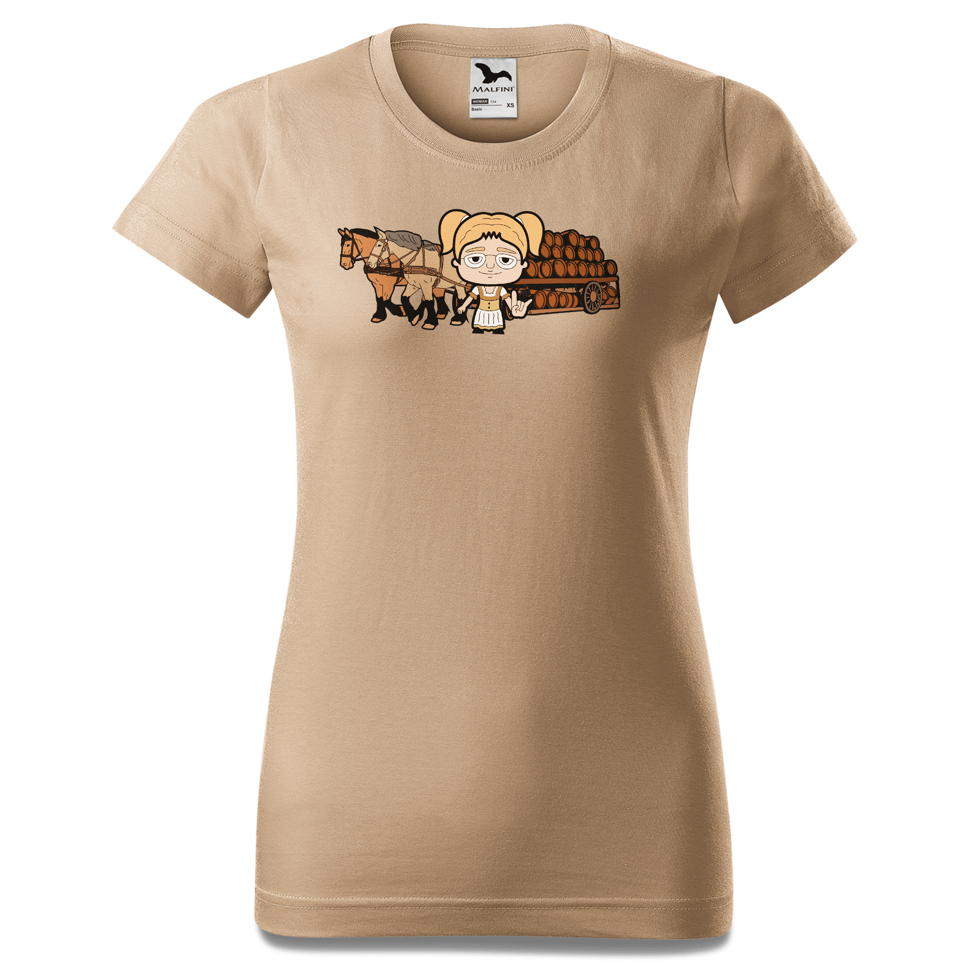 Die Jung Sinzerin Pferdegespann T Shirt Damen Sand Entleiten Front