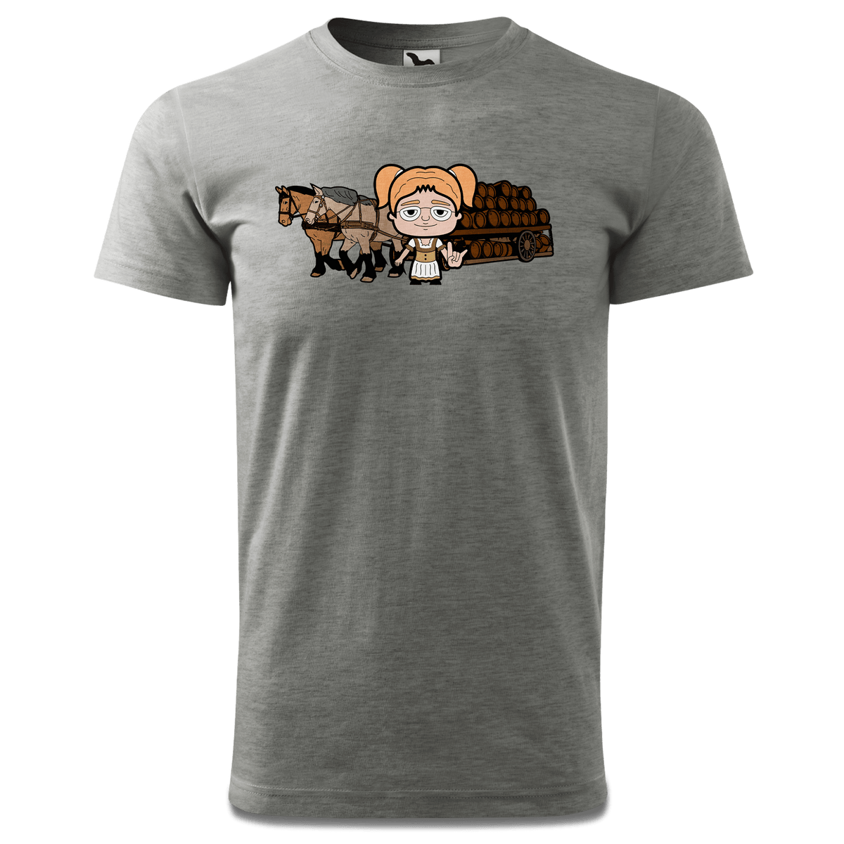 Die Jung Sinzerin Pferdegespann T Shirt Herren Grau Meliert Hofau Front