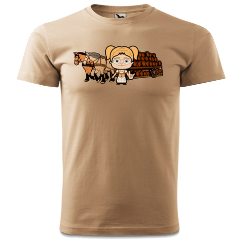 Die Jung Sinzerin Pferdegespann T Shirt Herren Sand Hofmuehle Front