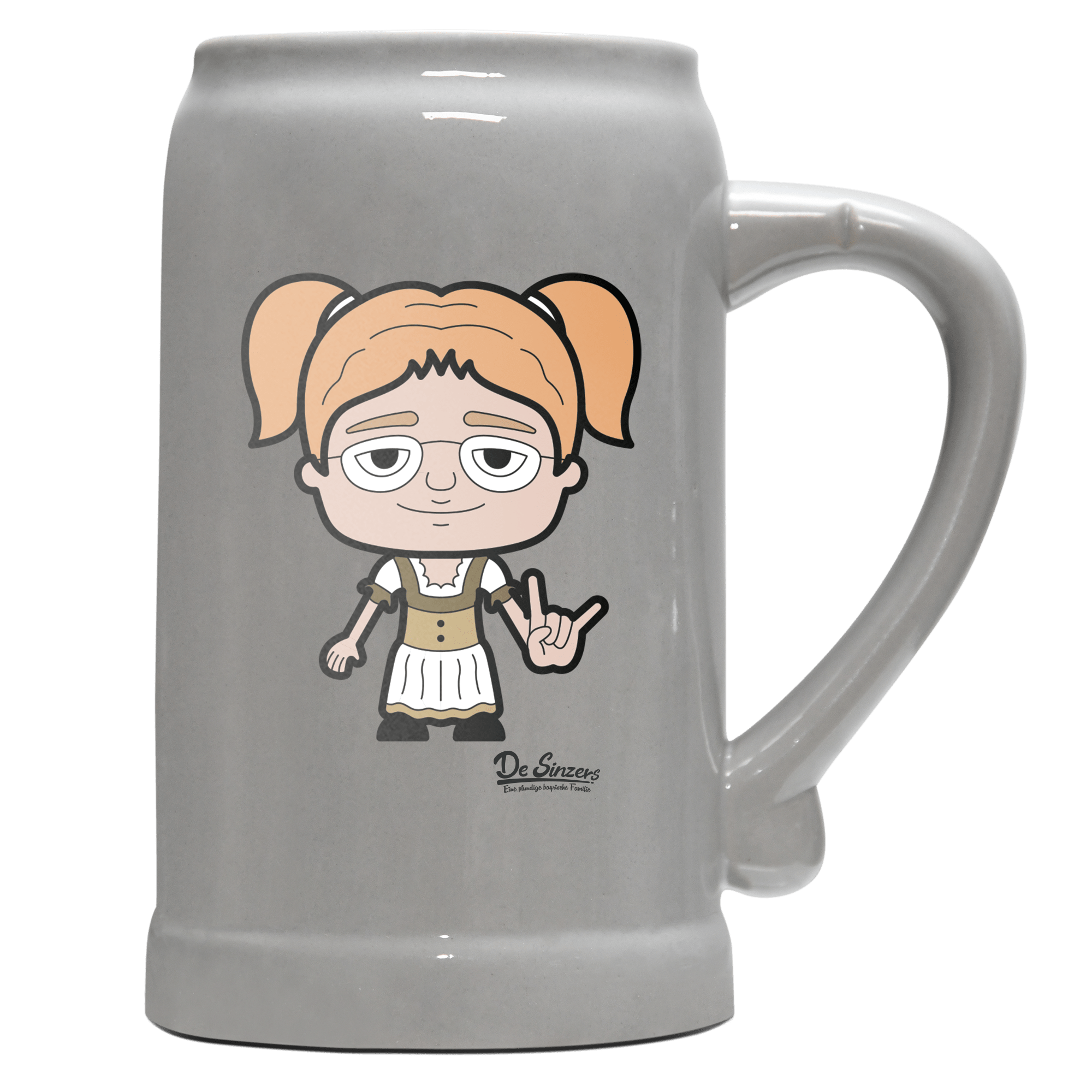 Die Jung Sinzerin Rocking Fingers Bierkrug 1000ml Grau Zugspitze Front