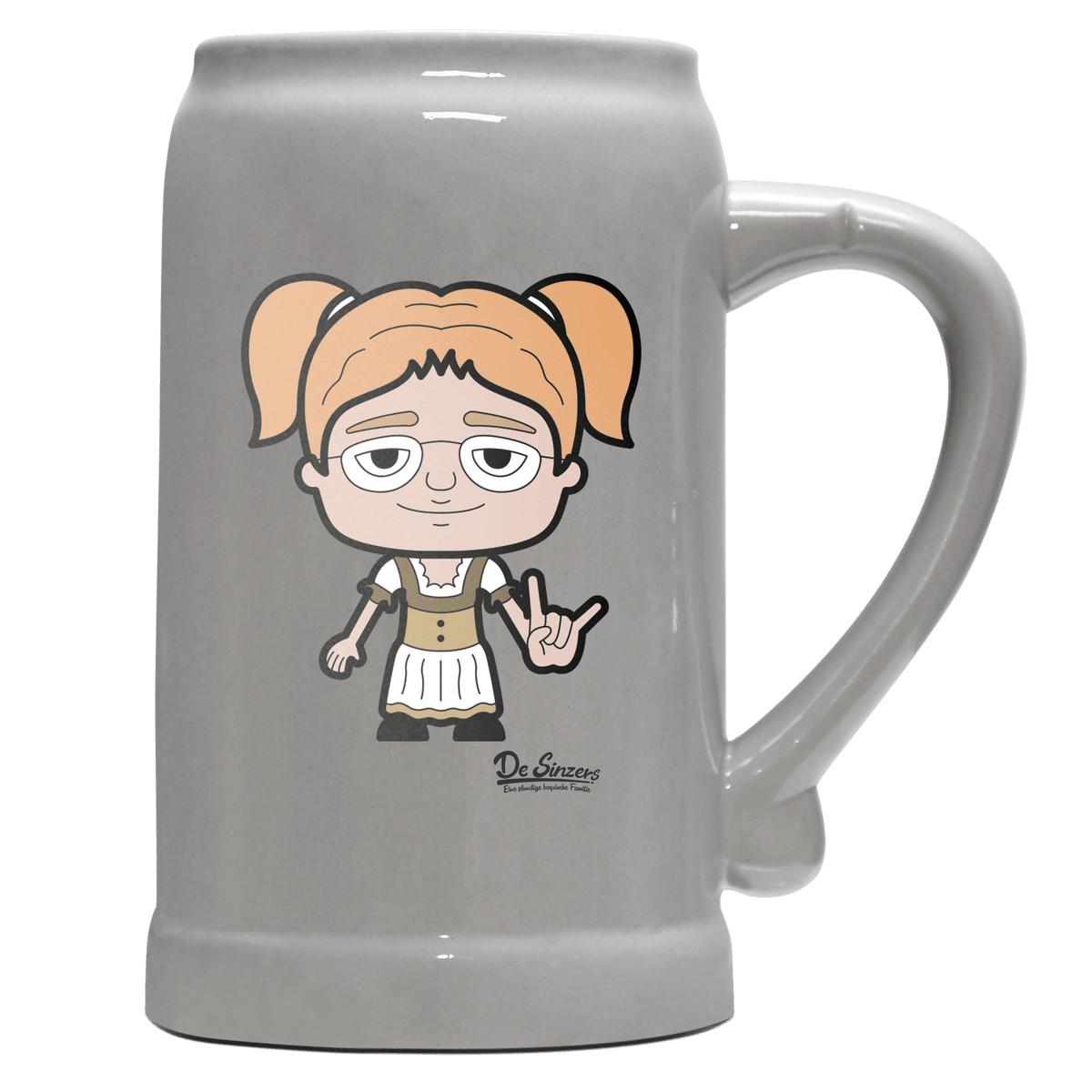 Die Jung Sinzerin Rocking Fingers Bierkrug 1000ml Grau Zugspitze Front