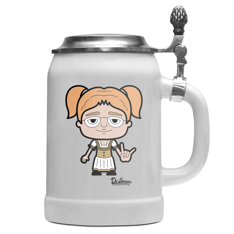 Die Jung Sinzerin Rocking Fingers Bierkrug 500ml Weiss mit Deckel Wetterspitzen Front