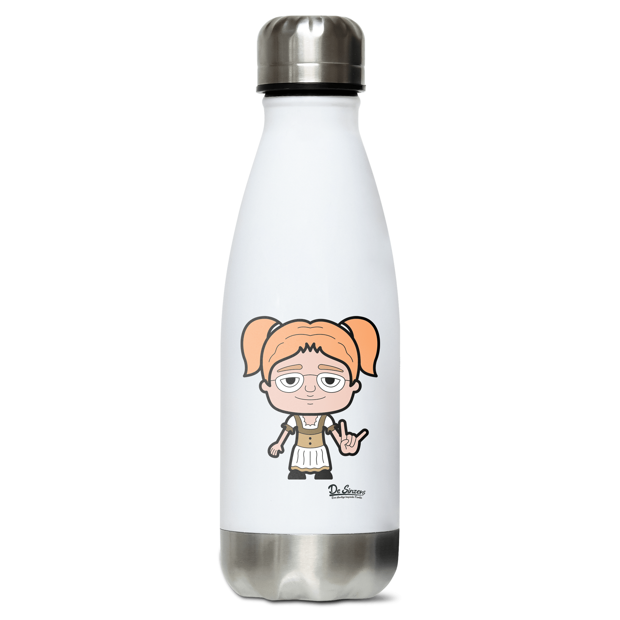 Die Jung Sinzerin Rocking Fingers Edelstahl Thermoflasche 350ml Weiss Silber Kreuzspitze Front