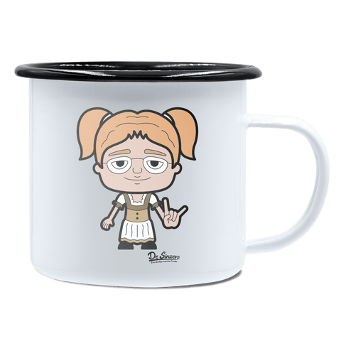 Die Jung Sinzerin Rocking Fingers Emaille Tasse 450ml Weiss Schwarz Spitzstein Front