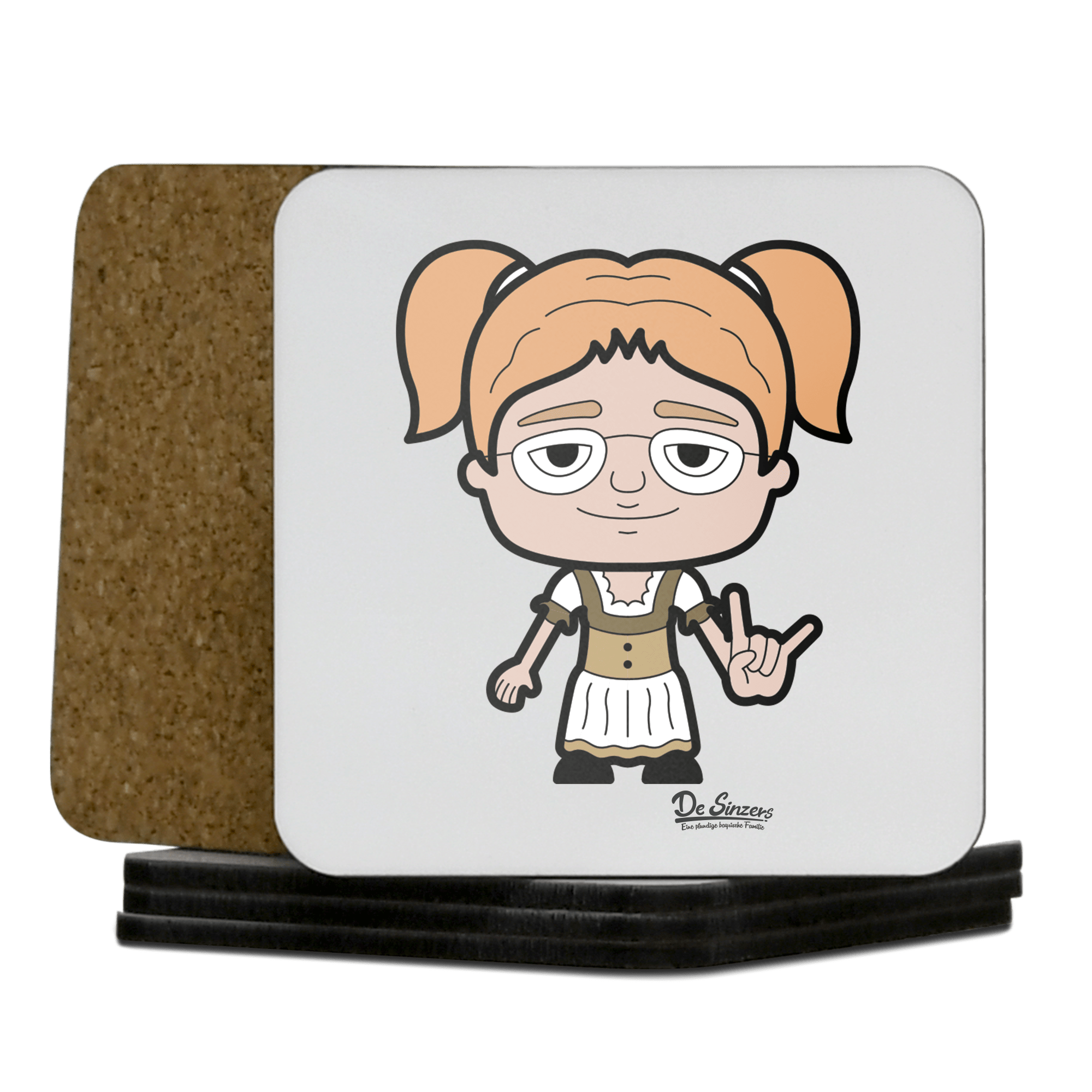 Die Jung Sinzerin Rocking Fingers Korkuntersetzer 5er Set 95 x 95 mm Weiss Karkopf Front