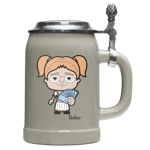 Die Jung Sinzerin Schafkopfen Bierkrug 500ml Grau mit Deckel Hocheck Front