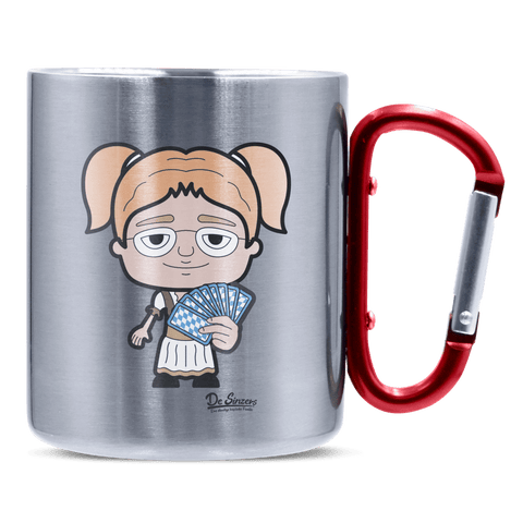 Die Jung Sinzerin Schafkopfen Edelstahl Kaffeetasse roter Karabiner 320ml Kitzstein Front